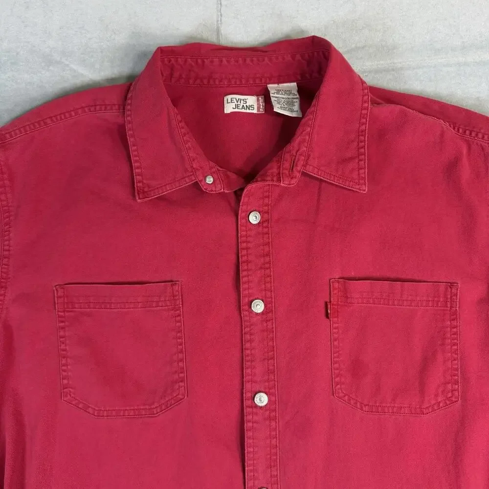 Vintage Levis Jeans Denim Shirt Mens XXL Red Metal Button Western Red Tab 90s